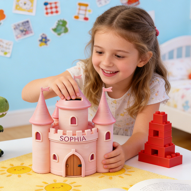 Personalized Princess Castle Theme Name Custom Kids Savings Coin Money Box Cute Room Decor Gift 3D Printing Piggy Bank