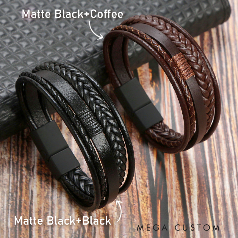 Personalized Matte Black and Coffee Bracelet Stylish Leather Accessory Perfect for Everyday Wear