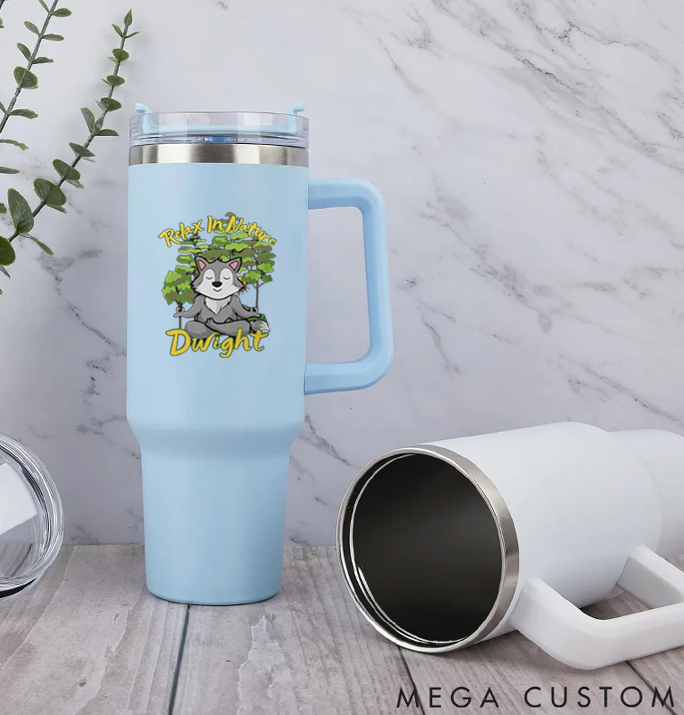 Personalized Yoga Handle Tumbler with Funny Cartoon Design Perfect Gift for Yoga Lover Hot or Cold Drinks