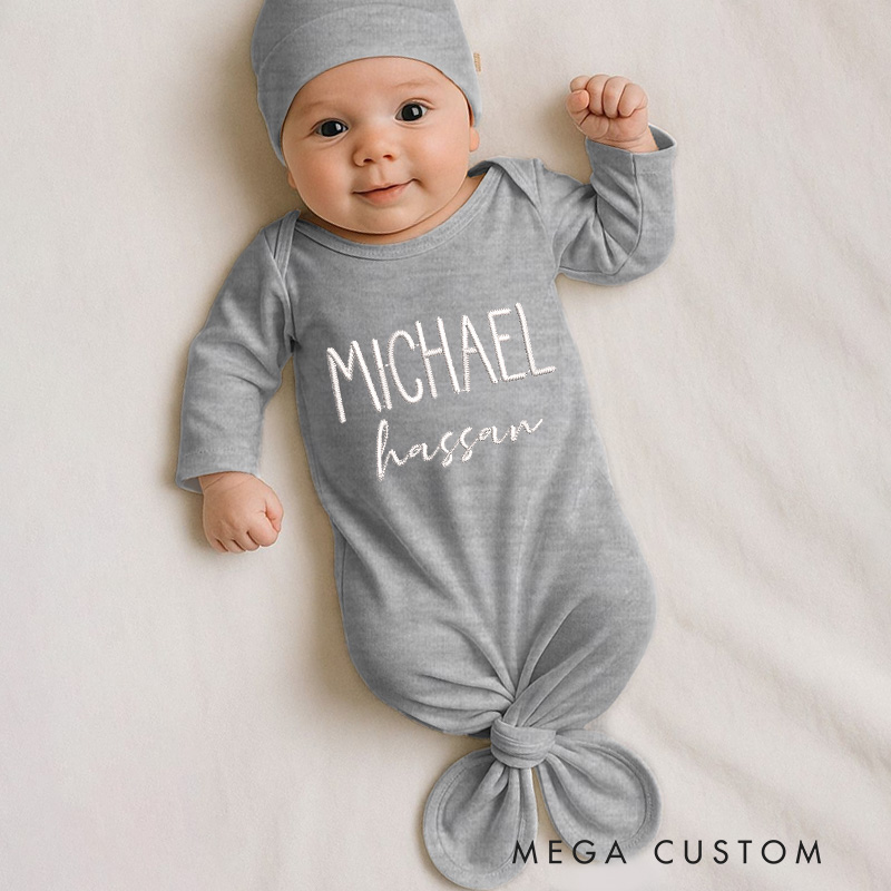 Personalized Modern Baby Name Typography with Stylish and Playful Font for Babies Embroidery Baby Gowns