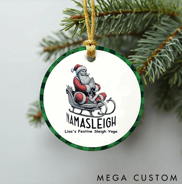 Personalized Christmas Ornament with Namasteleigh Santa Sleigh Yoga Design Christmas Ornament Gift for Yoga Lover
