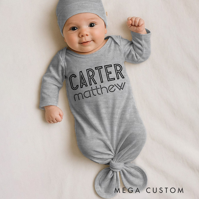 Personalized Bold and Dotted Typography Name Keepsake for Stylish Babies Baby Gowns