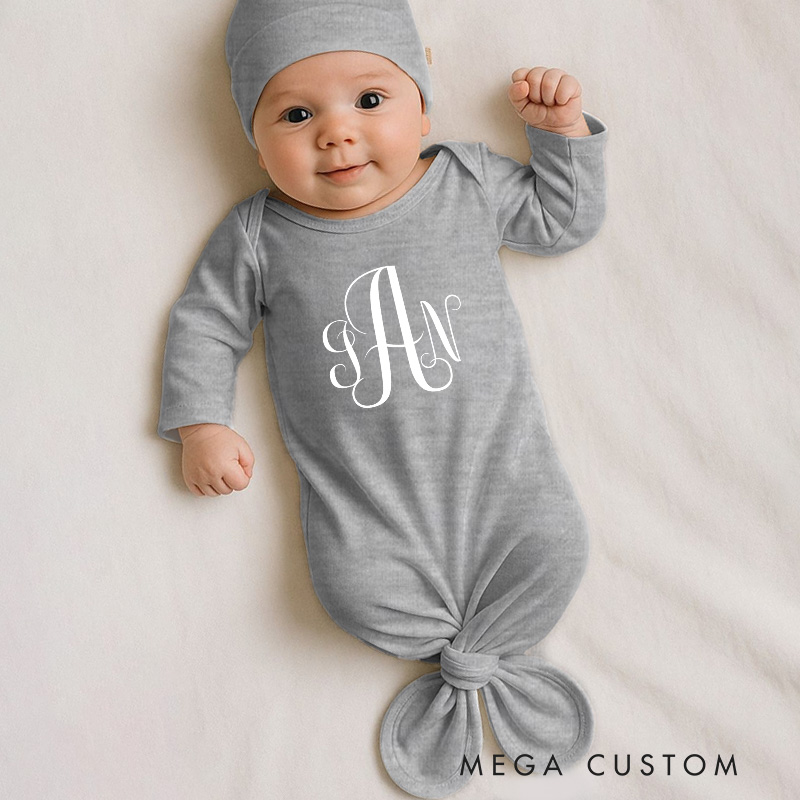 Personalized Stylish Black Lace Monogram Typography for Babies Baby Gowns