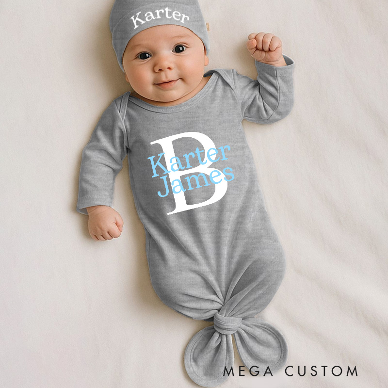 Personalized Light Blue Elegant Name Typography for Cherished Babies Baby Gowns