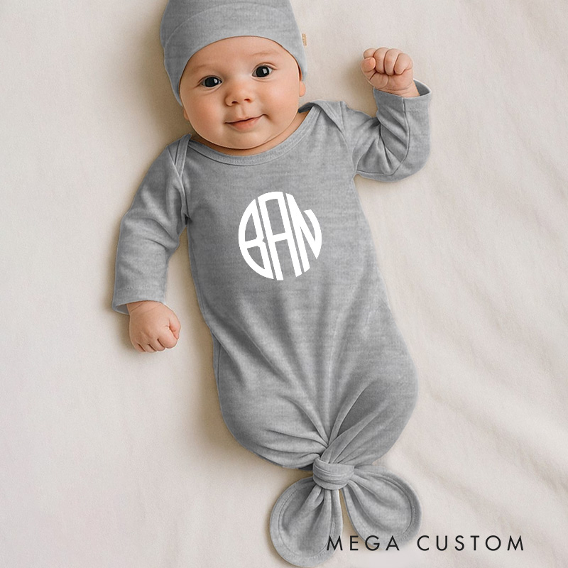 Personalized Bold and Modern Black Monogram for Trendy Babies Baby Gowns