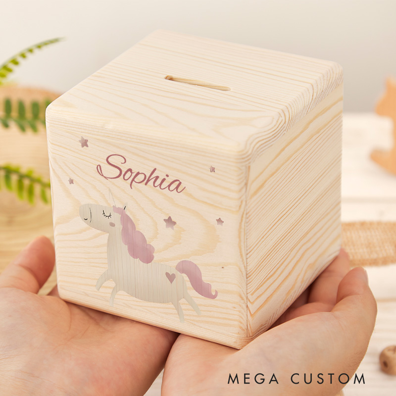 Personalized Rainbow Horse Piggy Bank Magical Fantasy with Custom Name and Enchanting Rainbow Horse Design