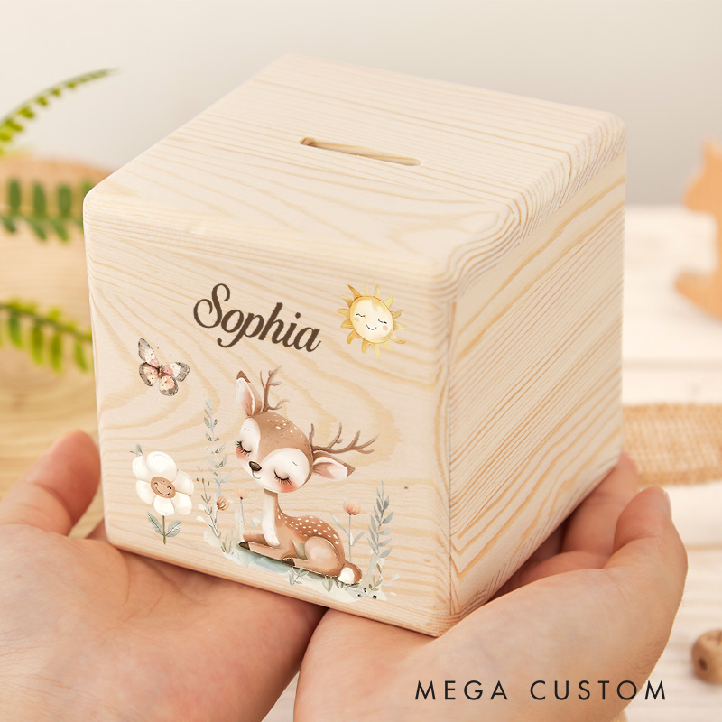 Personalized Deer Piggy Bank Enchanting Forest Creature with Custom Name and Graceful Deer Motif