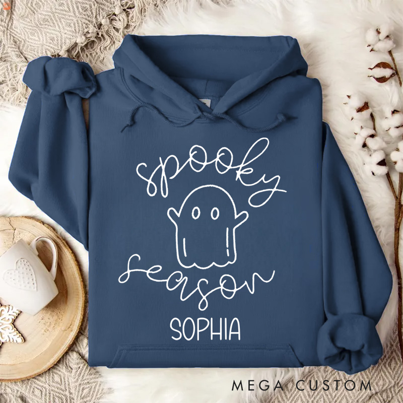 Personalized Playful Ghost with Spooky Season Script for Cozy Halloween Hoodies
