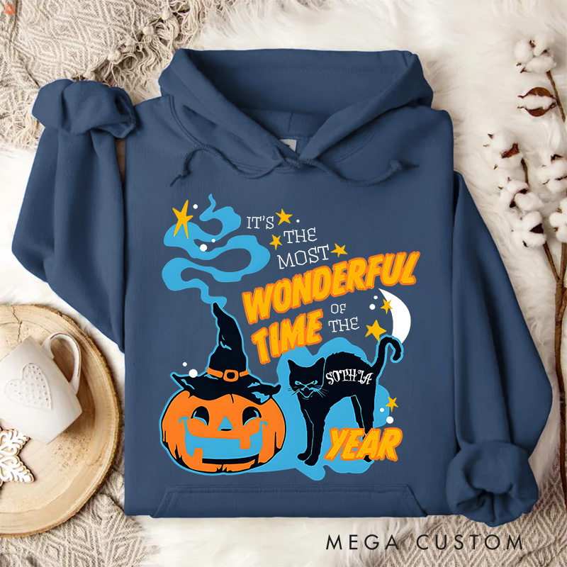Personalized Wonderful Time Black Cat and Pumpkin for Magical Seasonal Hoodies