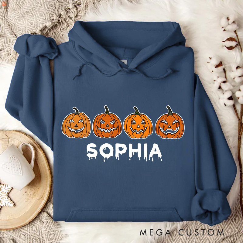 Personalized Trio of Grinning Pumpkins for Classic Halloween Celebration Hoodies
