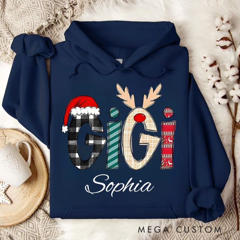 Personalized Gigi with Festive Patterns and Santa Hat Christmas Hoodies