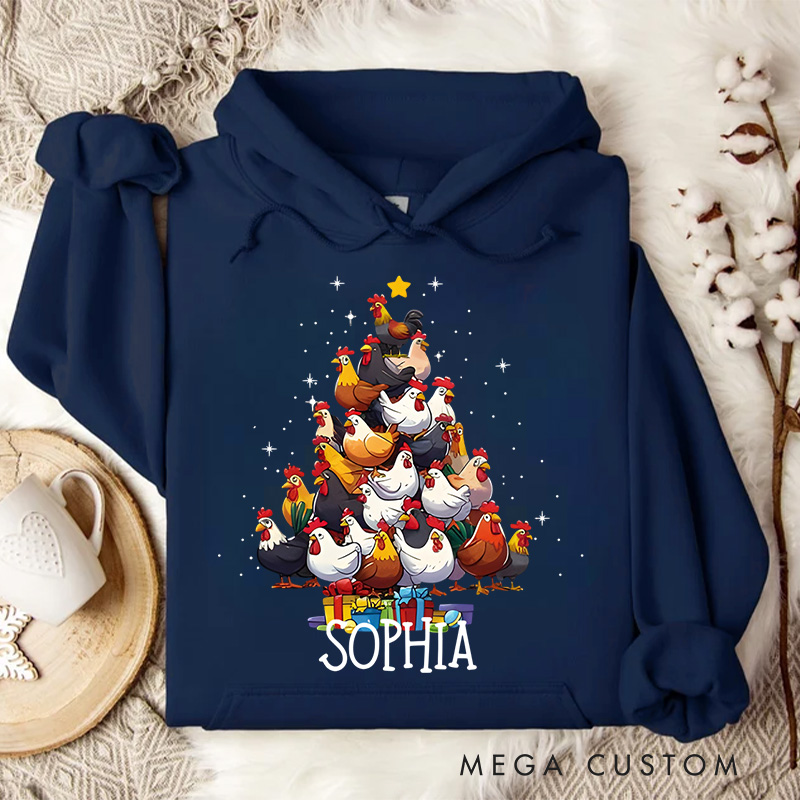 Personalized Chicken Stack Christmas Tree with Holiday Gifts Christmas Hoodies