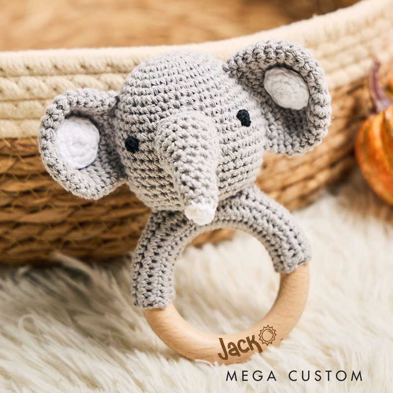 Personalized Engraved Animal Crochet Baby Rattle New Baby Girl Boy Gift Nursery Gift