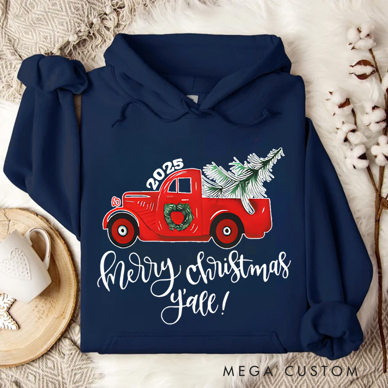 Personalized Red Truck Carrying Christmas Tree Christmas Hoodies