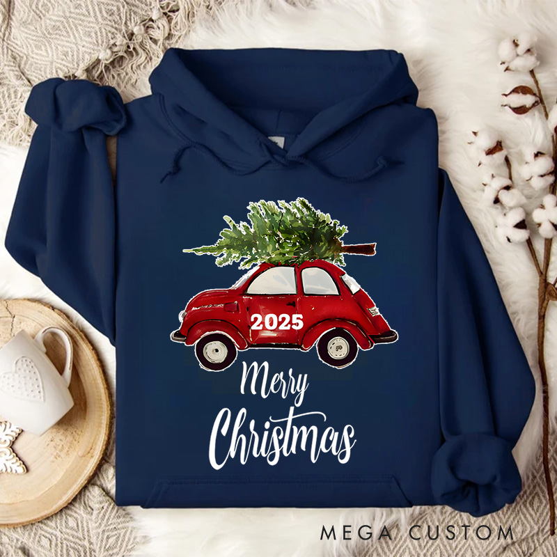 Personalized Vintage Red Car Christmas Hoodies