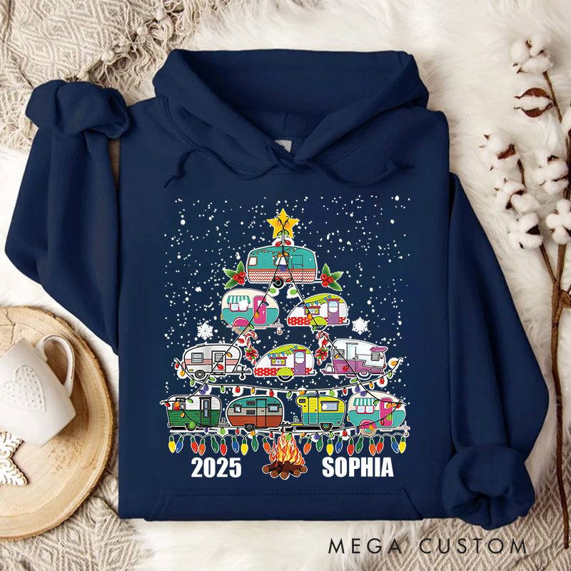 Personalized Christmas Tree Made of Festive Campers and Lights Christmas Hoodies