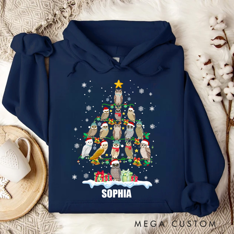 Personalized Christmas Tree Made of Birds and Holiday Gifts Christmas Hoodies