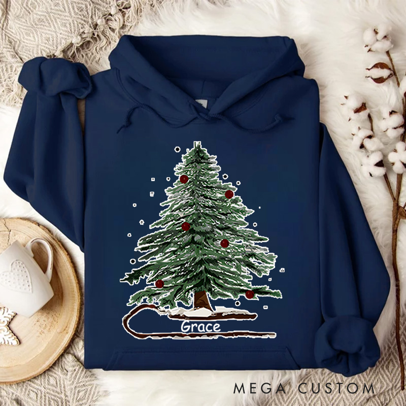 Personalized Festive Christmas Tree with Red Ornaments Christmas Hoodies