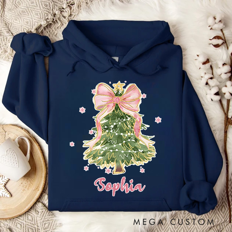 Personalized Christmas Tree with Pink Bow and Lights Christmas Hoodies