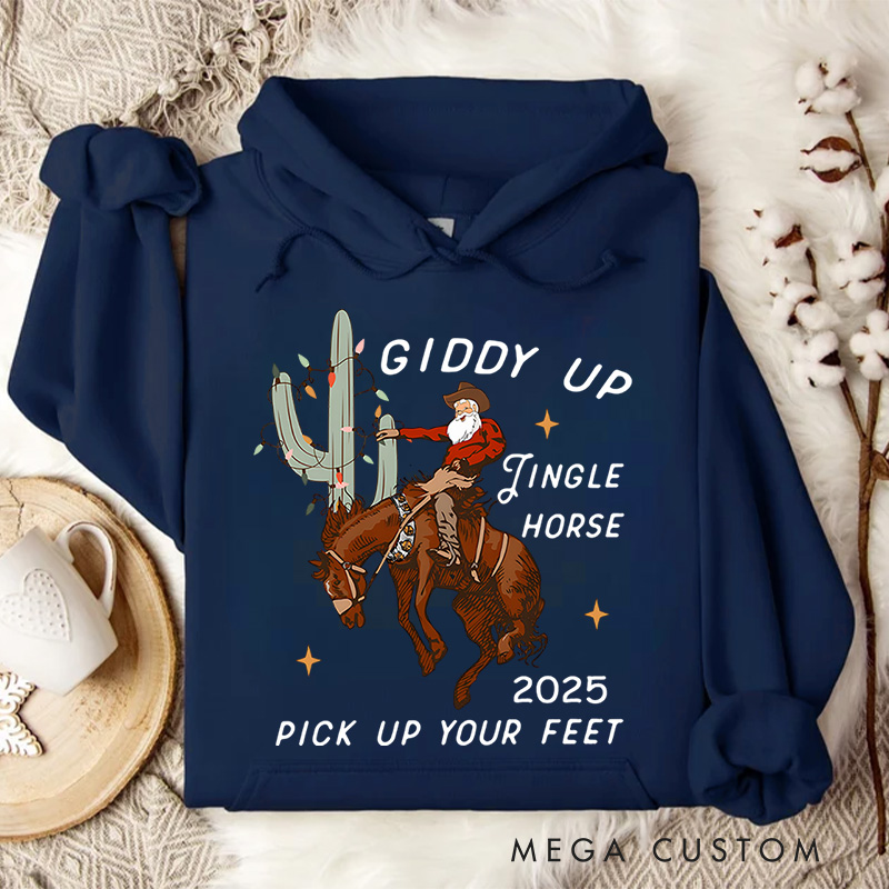 Personalized Giddy up Jingle Horse with Western Holiday Theme Christmas Hoodies