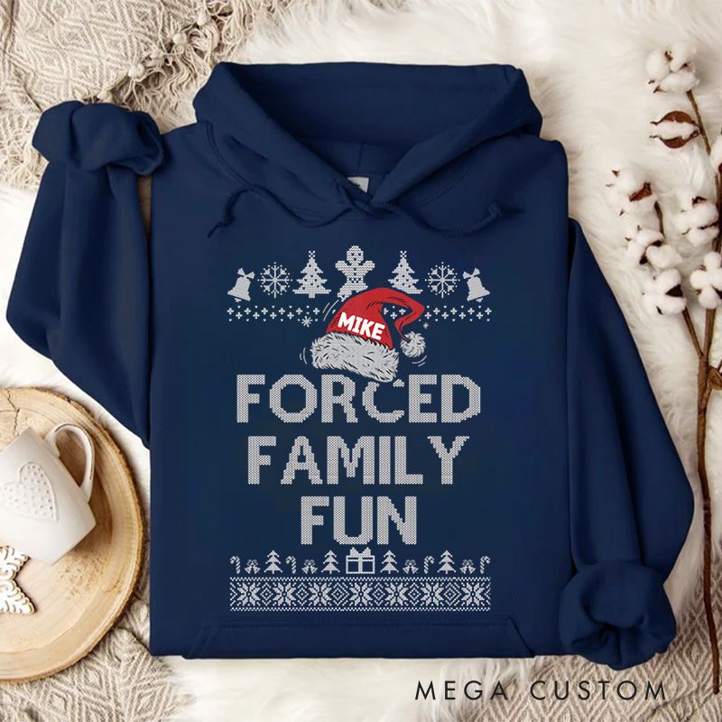 Personalized Forced Family Fun with Santa Hat and Holiday Patterns Christmas Hoodies