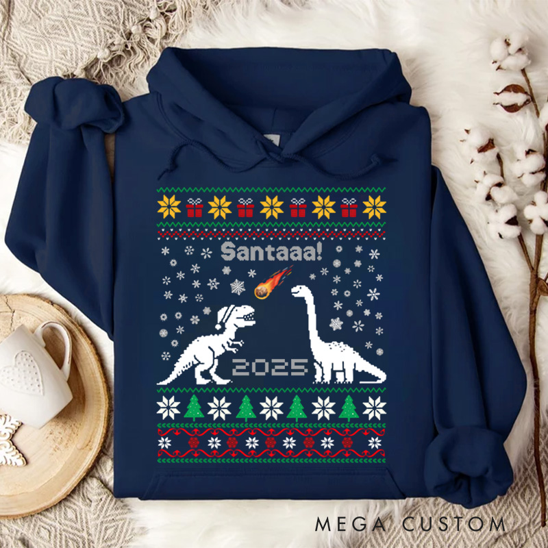 Personalized Santa Dinosaur Ugly Meteor Meteoroid Rex Hoodies