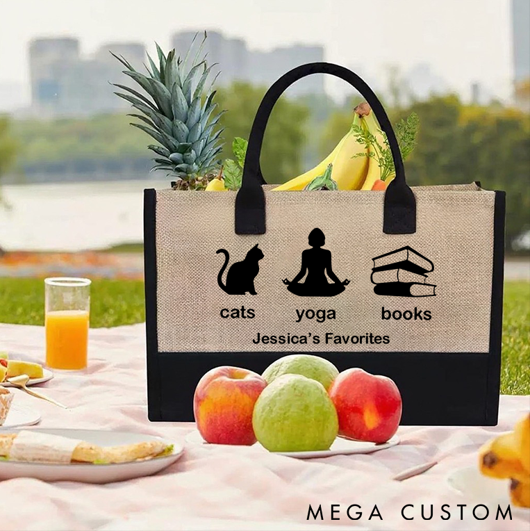 Personalized Yoga Tote Bag with Cats Yoga Books Design Custom Name Perfect for Yoga Lover and Daily Use