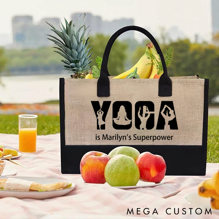 Personalized Yoga Tote Bag with Yoga is My Superpower Custom Name Perfect for Yoga Lover and Daily Use