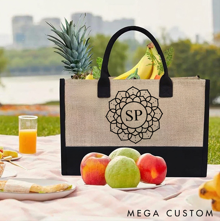 Personalized Yoga Tote Bag with Initials and Mandala Design Pilates Bag Canvas Tote Bag Perfect for Yoga Lover and Daily Use
