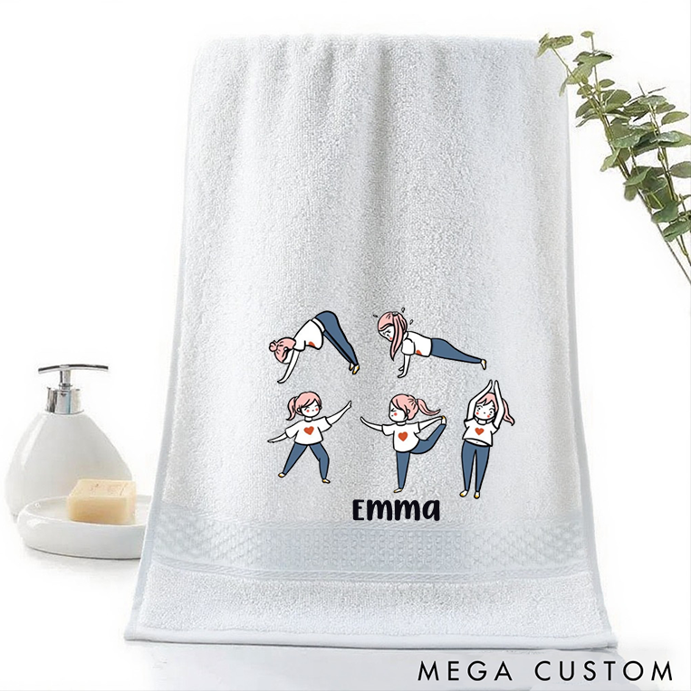 Personalized Yoga Hand Towel with Cute Yoga Pose Design Perfect for Yoga Exercise Relaxation and Wellness