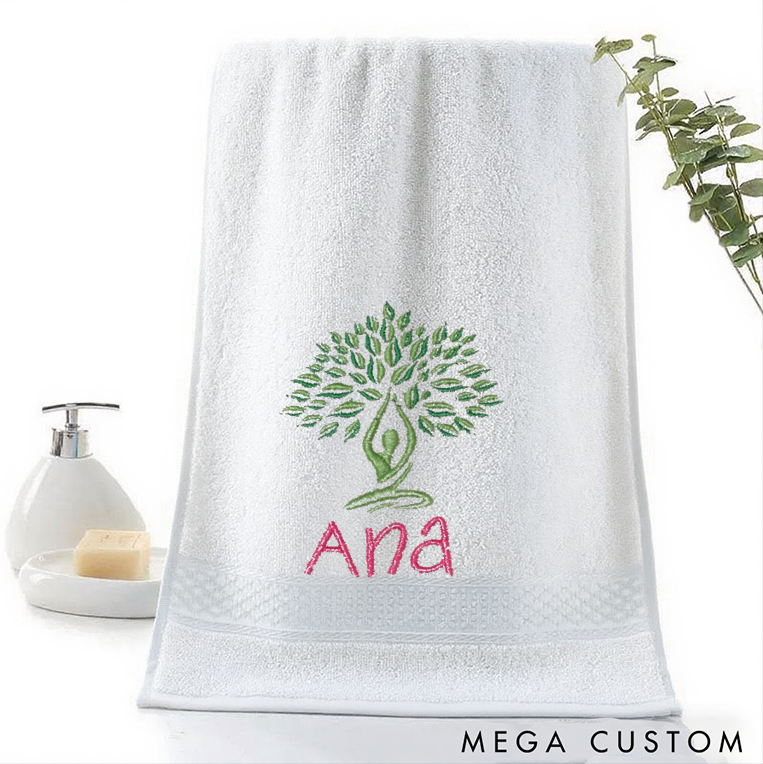Personalized Yoga Hand Towel with Tree Pose Design Perfect for Yoga Meditation and Wellness Practices