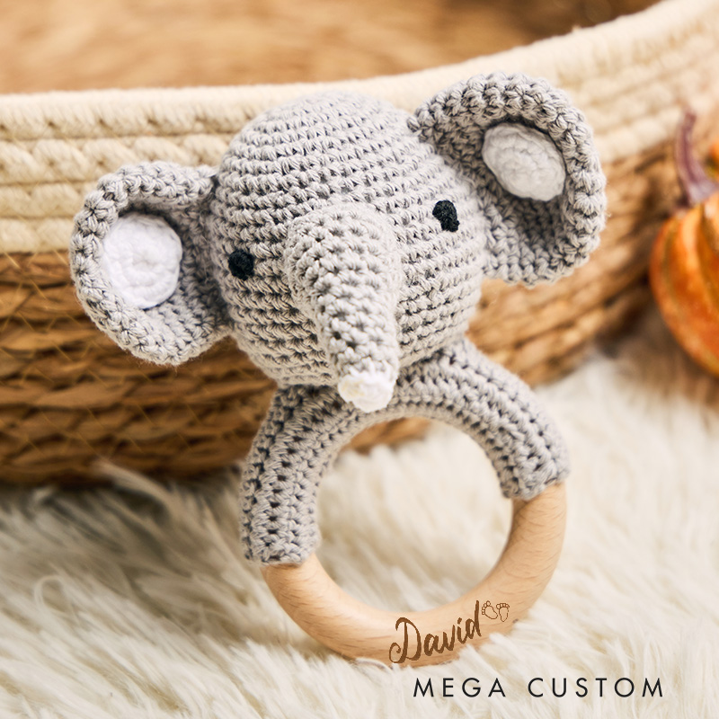 Personalized Animal Wooden Toy Ring for a Newborn Boy or Girl Unisex Newborn Baby Gift