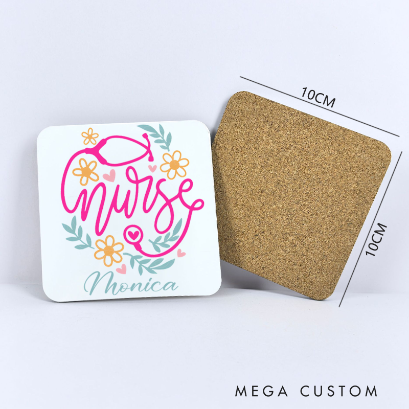 Personalized Coasters for Nurse Customized Nurse Floral Stethoscope Design Coasters Nurse Gift