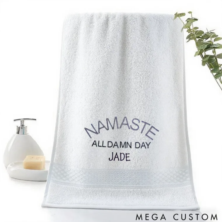 Personalized Yoga Hand Towel with Namaste All Damn Day Design Perfect for Yoga Meditation and Relaxation