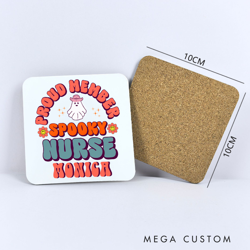 Personalized Coasters for Nurse Customized Proud Member of Spooky Nurse Design Coasters Nurse Gift