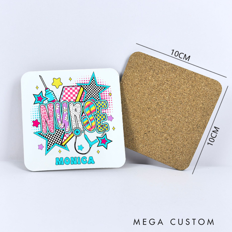 Personalized Coasters for Nurse Customized Colorful Nurse Stars Design Coasters Nurse Gift