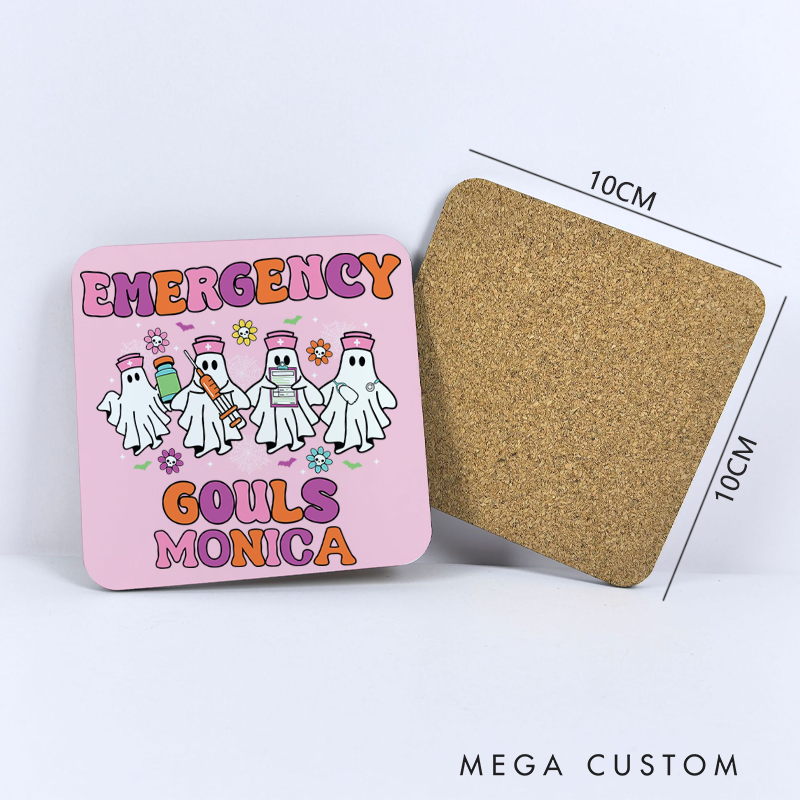 Personalized Coasters for Nurse Customized Emergency Ghouls Design Coasters Nurse Gift