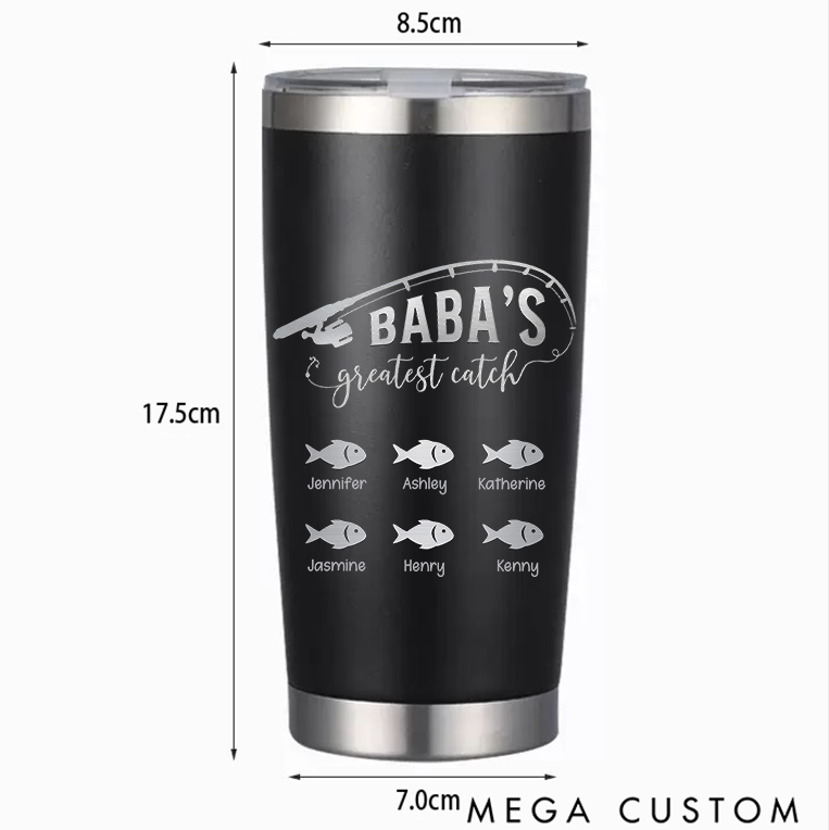 Personalized Greatest Catch Stainless Steel Tumbler with Fish and Fishing Rod design Perfect Gift for Fishing Lover