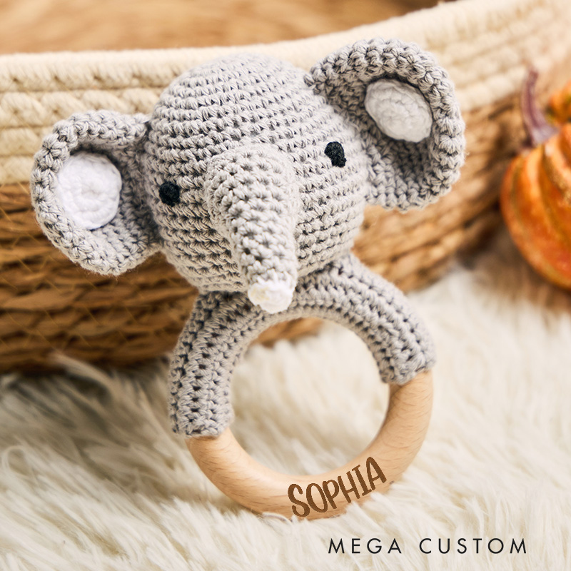 Personalized Bold Baby Name Engraved Natural Wooden Rattle for Babies Simple and Charming Baby Wooden Rattle Baby Shower Gift