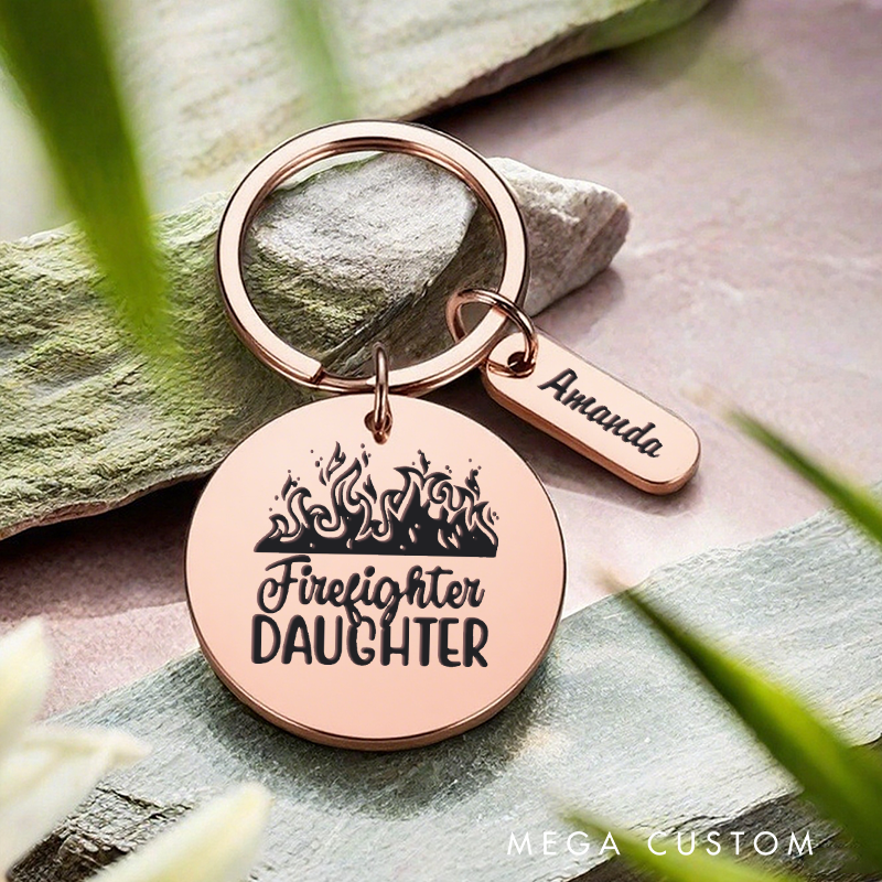 Personalized Stainless Steel Keychain with Firefighter Daughter Design Heartfelt Gift for Firefighter Families
