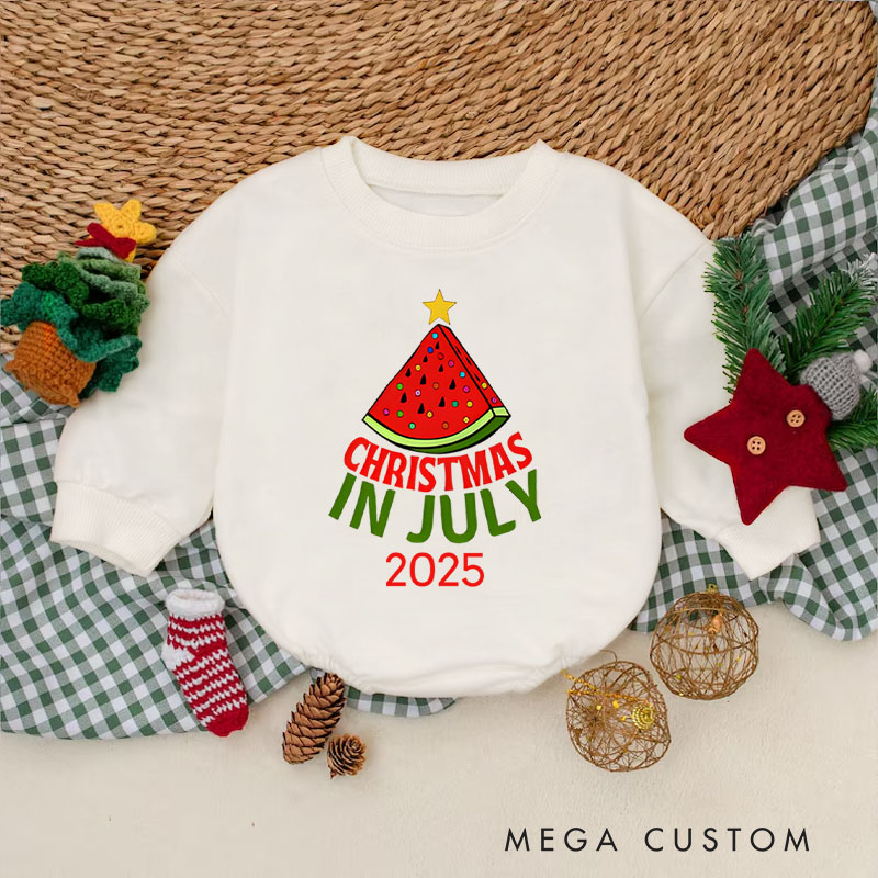 Personalized Christmas in July Watermelon Baby Onesie Perfect for a Unique and Fun Holiday Celebration Baby Bodysuit