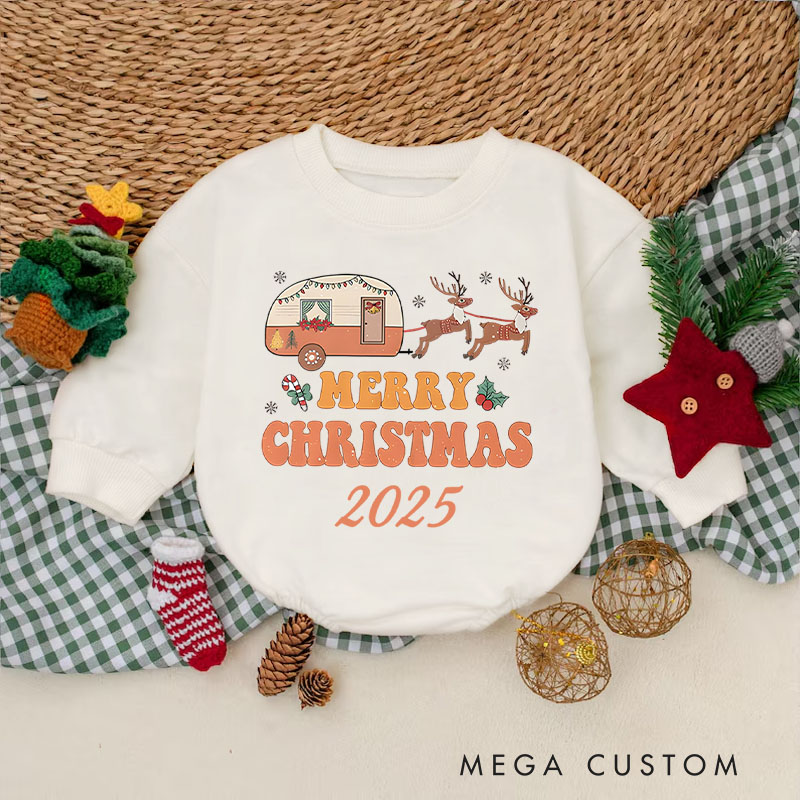 Personalized Merry Christmas Camper Baby Onesie Perfect for Festive and Playful Holiday Celebrations Baby Bodysuit