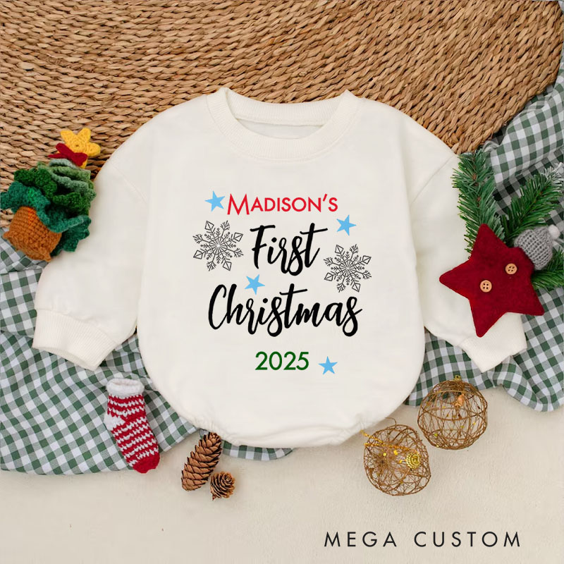 Personalized First Christmas Snowflakes Baby Onesie Perfect for Cherishing a Baby’s First Holiday Season Baby Bodysuit