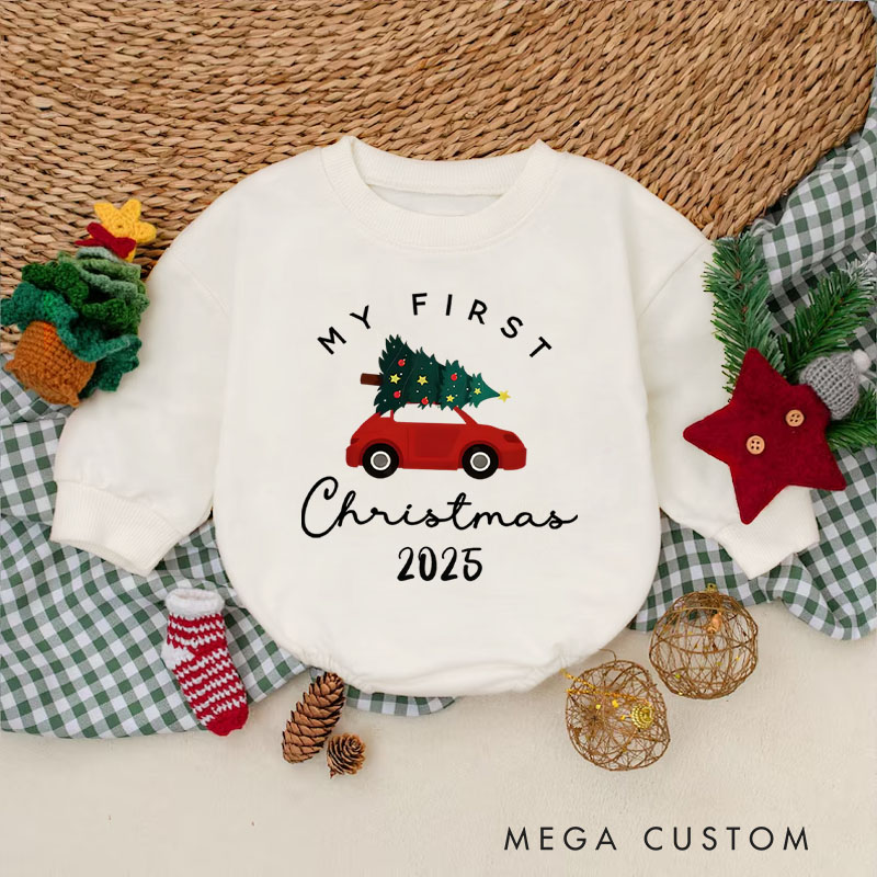 Personalized My First Christmas Red Car Baby Onesie Perfect for Adding Charm to Festive Celebrations Baby Bodysuit