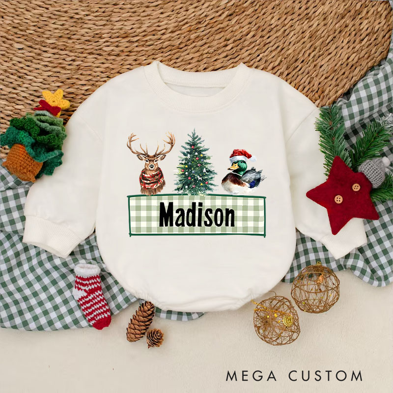 Personalized Holiday Reindeer and Tree Baby Onesie Perfect for Adding Fun to Holiday Family Outfits Baby Bodysuit