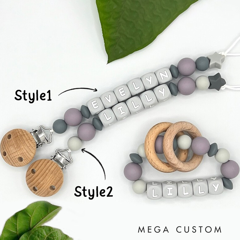Personalized Baby Name Bead Soother Holders Pacifiers and Clips Baby Gift
