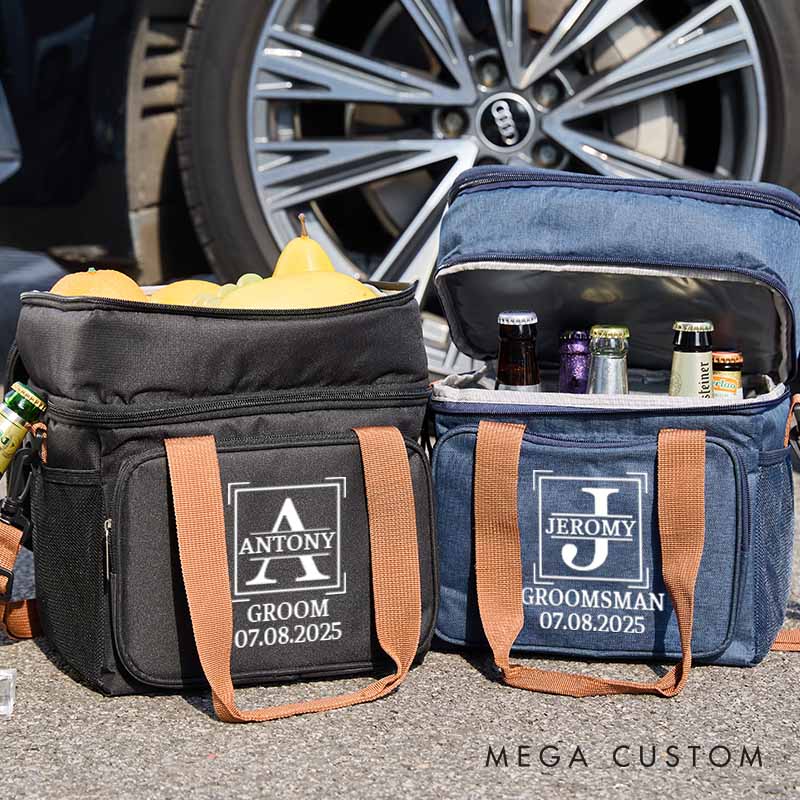 Personalized Groomsmen Cooler Bag Initial Beer Bag Gift for Groom Wedding Best Man Proposal Bag Men’s Bachelor Party Cooler Bag