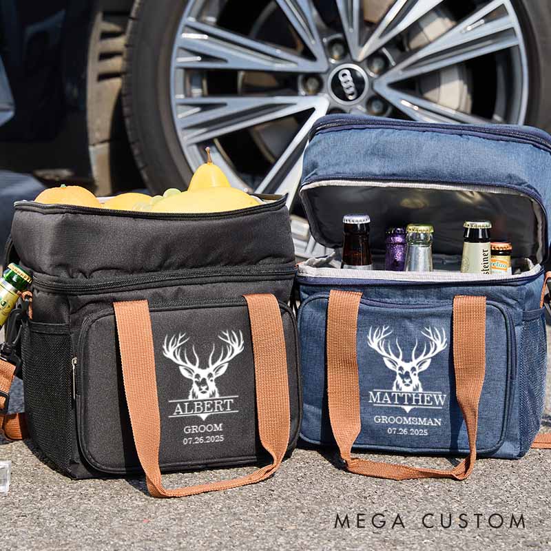Personalized Groomsmen Cooler Bag Wedding Party Beer Bag Gift for Groom Antler Designed Cooler Bag for Best Man Bachelor Party Gift Bag