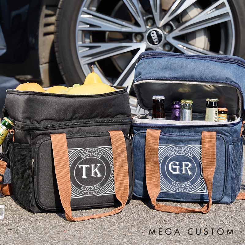 Personalized Cooler Bag Custom Groomsmen Beer Cooler Bag Geometric Border Frame Designed Bag for Men Wedding Party Gift bag Best Man