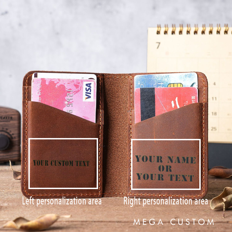 Personalized Leather Card Holder Wallet Firefighter with Axe Flag Gift for Firefighter